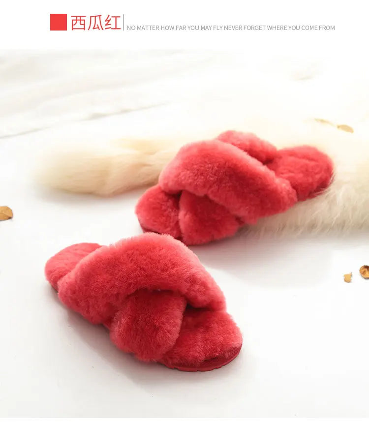 Women Indoor Slippers Real Wool 2023 Natural Sheepskin Home Slipper Winter Fur Slippers Wool Flip Flops Slipper Lady Home Shoes