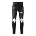 Wholesale Slim Fit Distressed Designer Patchwork Jeans Printed Patch Black Denim Trousers for Men Streetwear Winter Blue Hip Hop