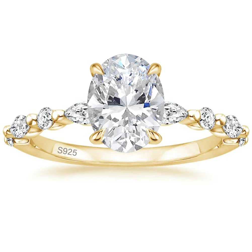 OAHLAN Women's 925 Sterling Silver Engagement Ring Oval Cut Cubic Zirconia Solitaire Halo Promise Ring Jewelry Fine Rings