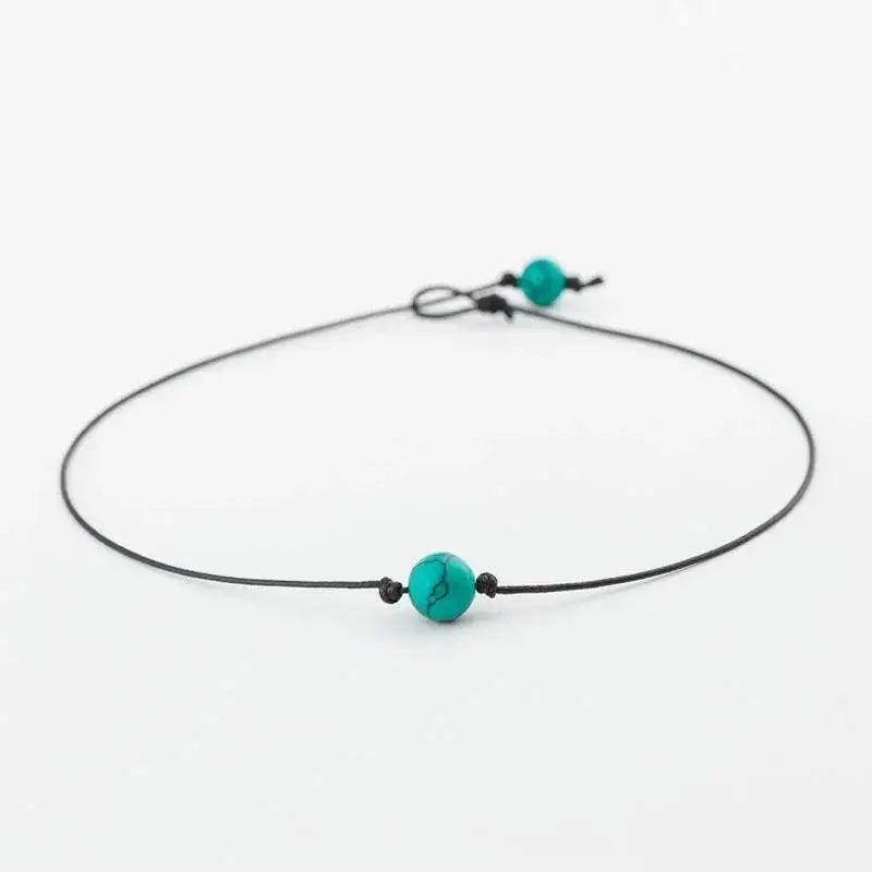 Fashion Green Blue Turquoises Pearl Charms Choker Necklace on Leather Cord for Women Men Handmade Jewelry Gifts