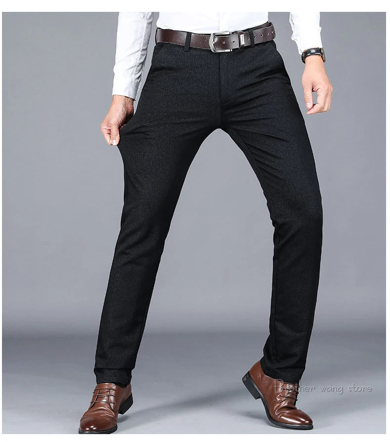 Winter New Men's Warm Casual Pants Business Fashion Fleece Thick Plaid Trousers Office Stretch Pants Male Brand Clothing