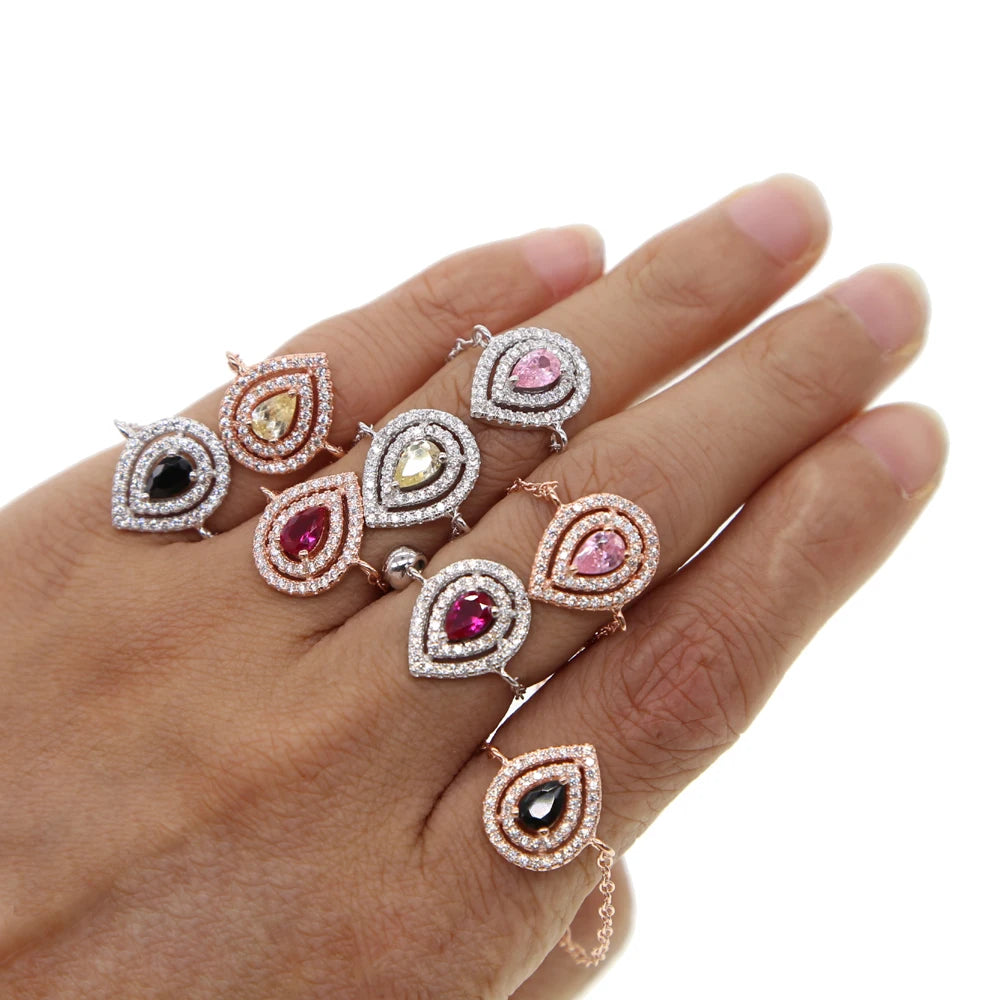 European France Hot Selling Delicate Minimal Micro Pave CZ Diamond Tear Drop Chain Ring