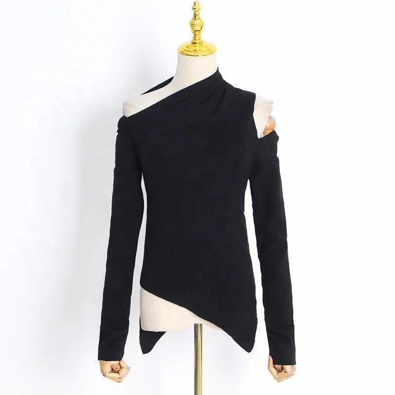 OUDINA Fashion High Quality New Irregular Solid Off-Shoulder Woman Sweater Casual Ladies' Sweaters Simple Knit Sweater