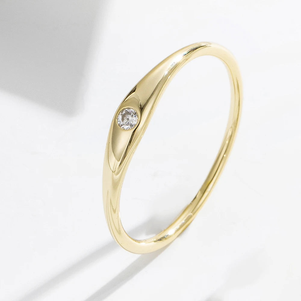 European and American Simple Fashion 925 Sterling Silver Plain 14K Gold Plated Zircon Finger Rings Jewelry for Women