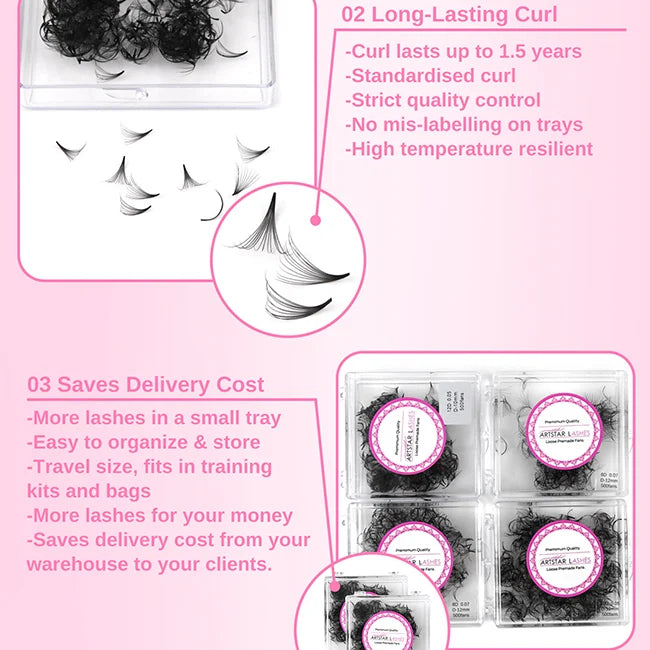 500 Fans 5d 6d 10d Loose Premade Fans  Handmade sharp Base C D Curl Eyelash Loose Promade Volume Fans Loose 20d Lash Extension