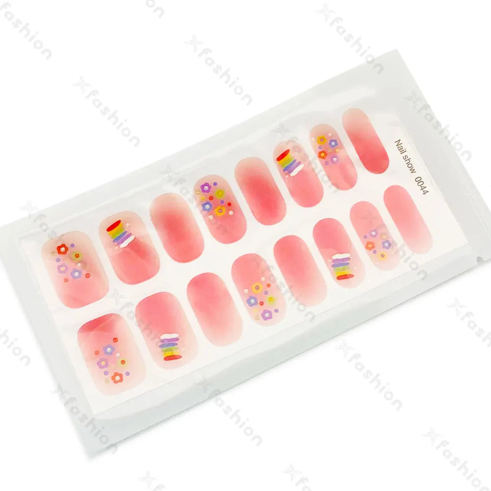 Hot Sale 16 Tips Solid Color Semi-Cured Gel Nail Stickers UV Light Durable Waterproof Long-Lasting Gel Nail Stickers Wholesale
