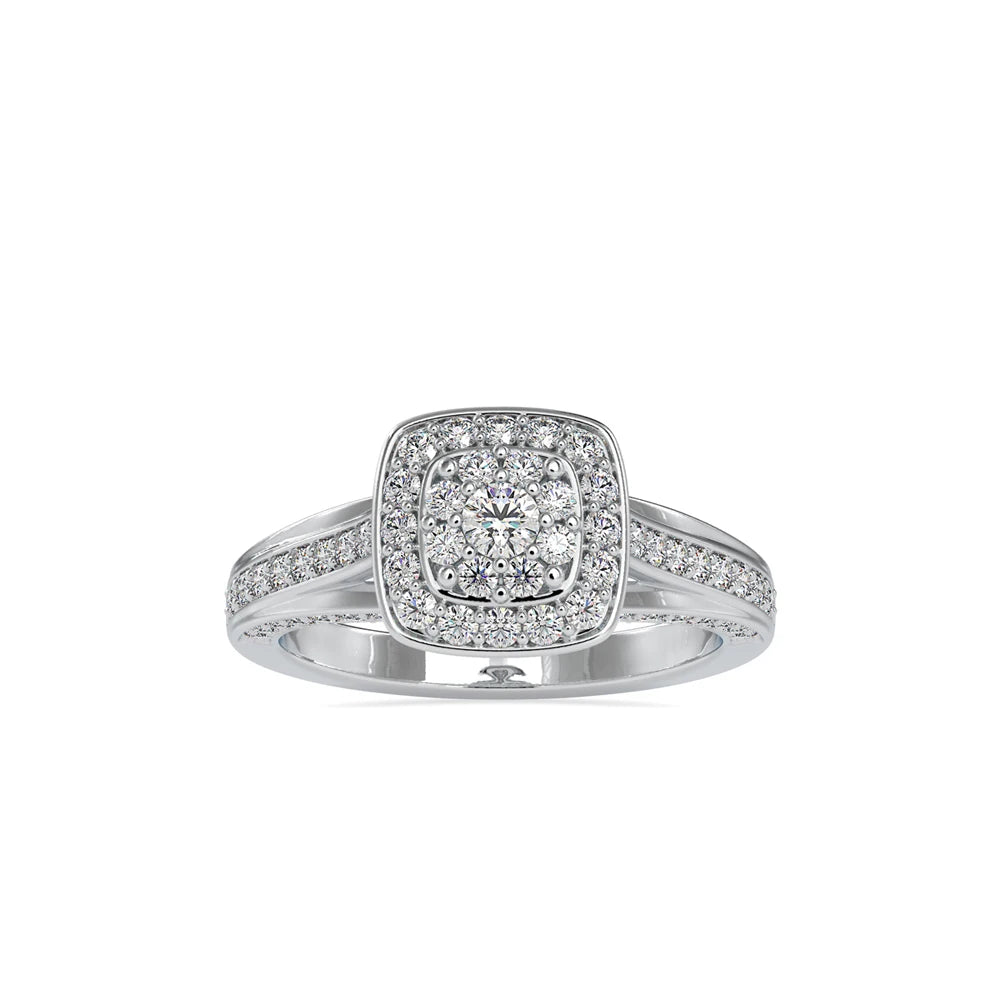 Lab Grown Diamond Engagement Ring 14k/24k Silver Plated 75 Total Filled Brilliant Cut Diamonds VS-VVS Certified Luxury Diamonds