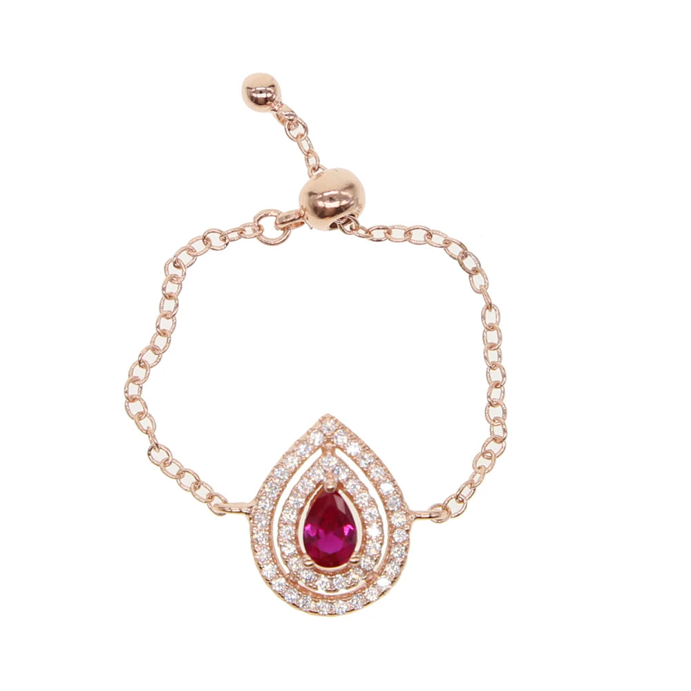European France Hot Selling Delicate Minimal Micro Pave CZ Diamond Tear Drop Chain Ring