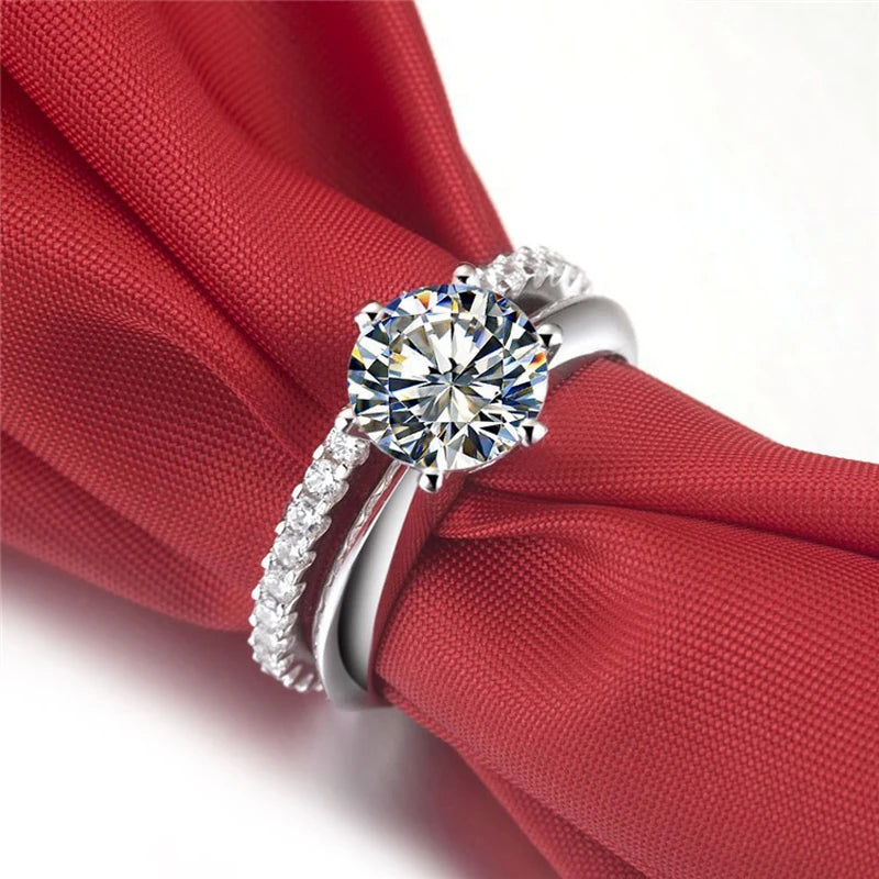 Luxury Quality 2ct SONA CZ Zircon Wedding Ring Set Tibetan Silver Bridal Set Engagement Ring Set For Women Wholesale