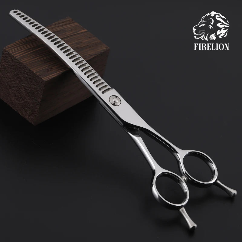 FIRELION 7.5 Inch High Quality Profession Pet Grooming Scissors Dog Chunker Shark Teeth Curved Thinning Scissors