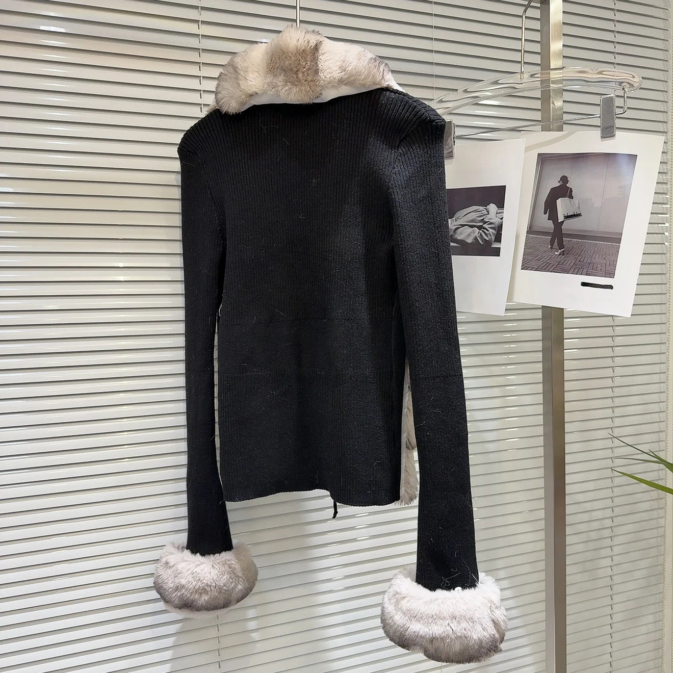OUDINA Wholesale Hot Girl Winter Casual Lace-Up Sweaters Fur Top Ladies Cardigan Sweater