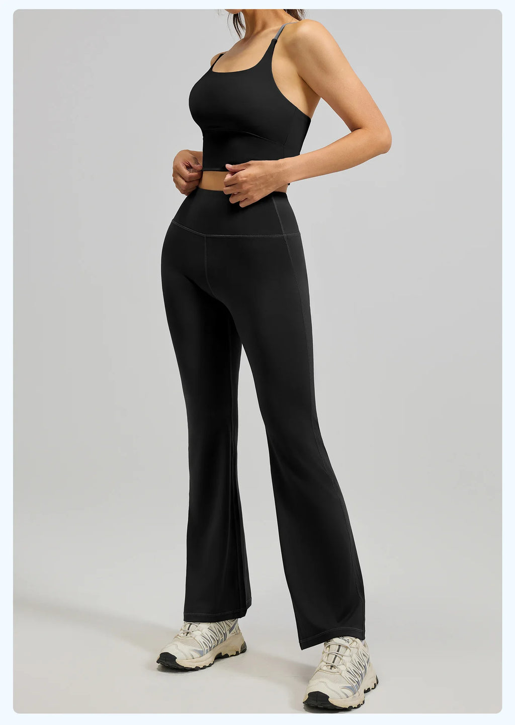 Women's High-Waist Hip-Lifting V-neck Sleeveless Two-Piece Fitness Suit Breathable Slimming Yoga Suit Four-Way Stretch Solid