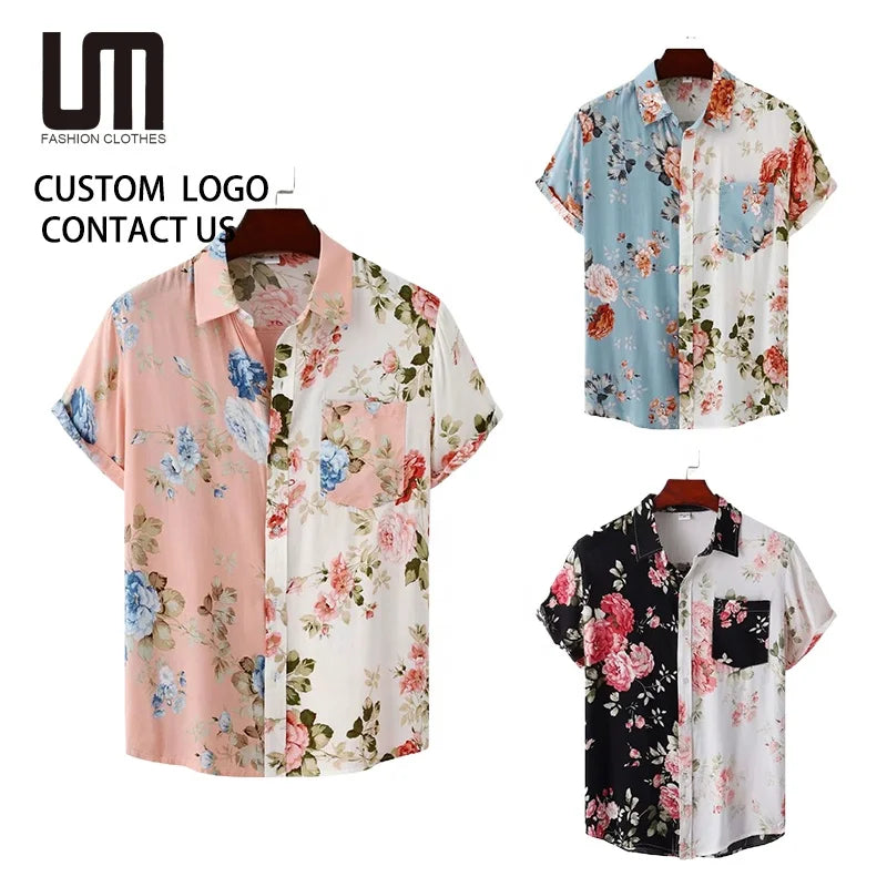 2025 Hot Selling Men Hawaiian Shirt - Summer Short Sleeve Casual Button Down Beach Shirt with Flower Print (OEM/ODM Wholesale)