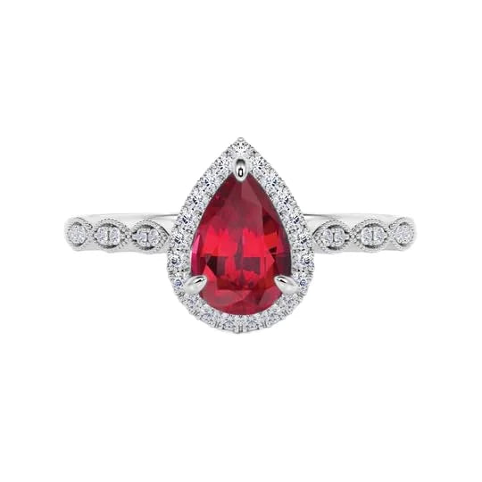 925 Sterling Silver Rose Gold Plated Pear Cut Lab Created Ruby Solitaire Classic Dainty Engagement Wedding Ring for Women