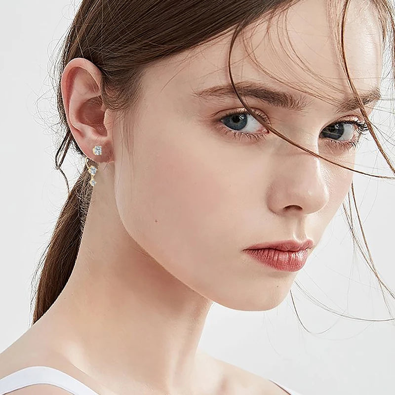 New Arrivals Gift New 3-stone Ear Rings 925 Sterling Silver 5mm 4.5mm 3mm D Color Moissanite Feature Shape Earrings for Women