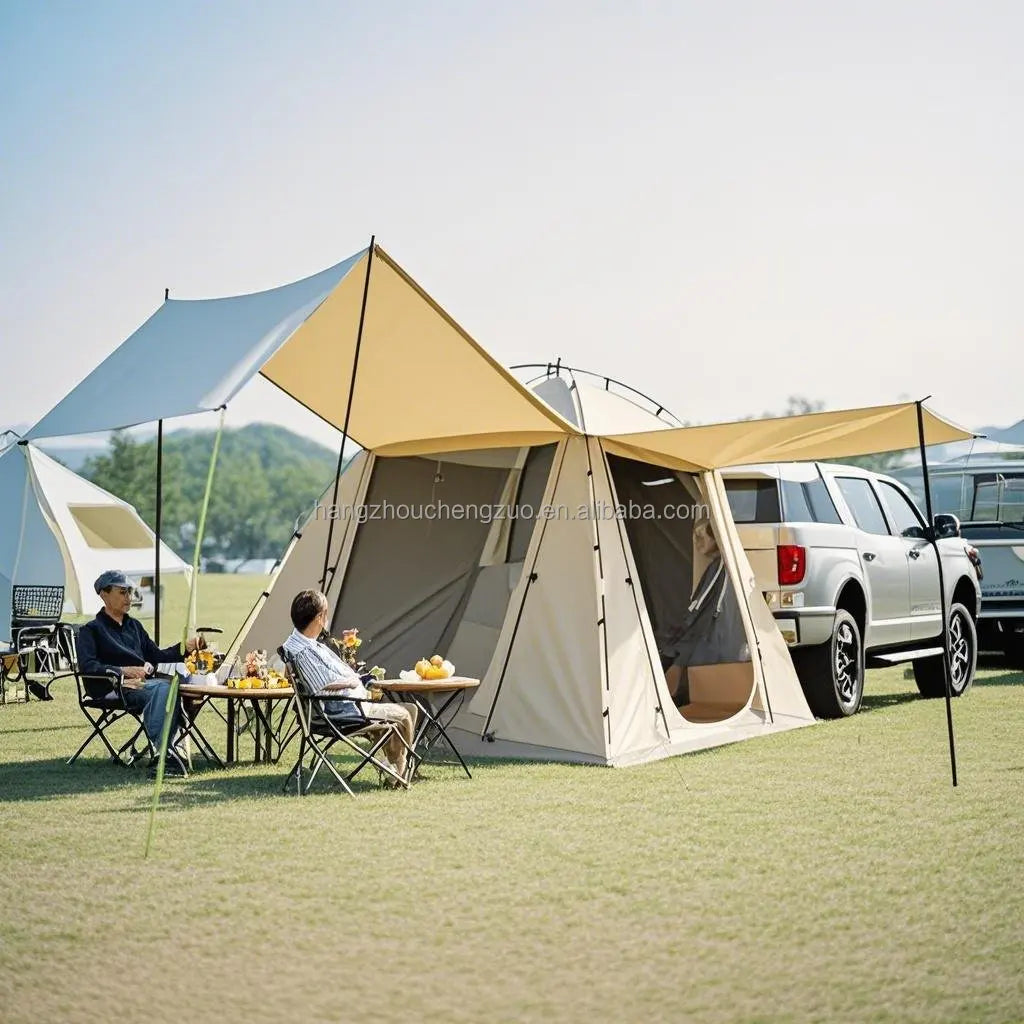6-Person Size Car Rear Tent with Four Large Window Car Tailgate Tent Back SUV Tent with Large Awning, 6 Person Trunk Tent