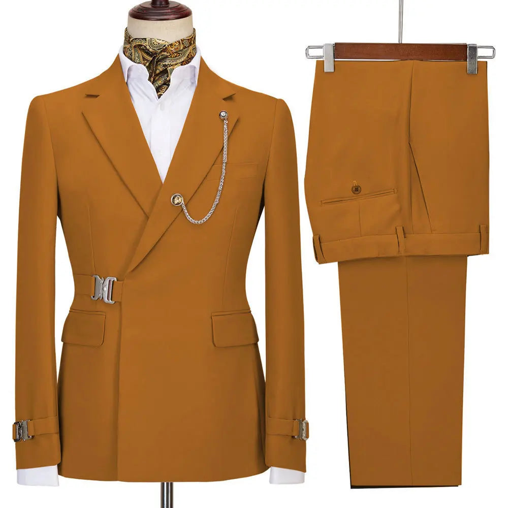 XS-5XL Men's Autumn and Winter Personalized Buckle Design Suit Fashion Business Casual Suit Set Two Piece