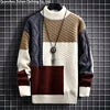 2023 Autumn and Winter New Sweater Warm Fashion Stitching Color Matching Pullover Round Neck Sweater Thickened Knitted Sweater