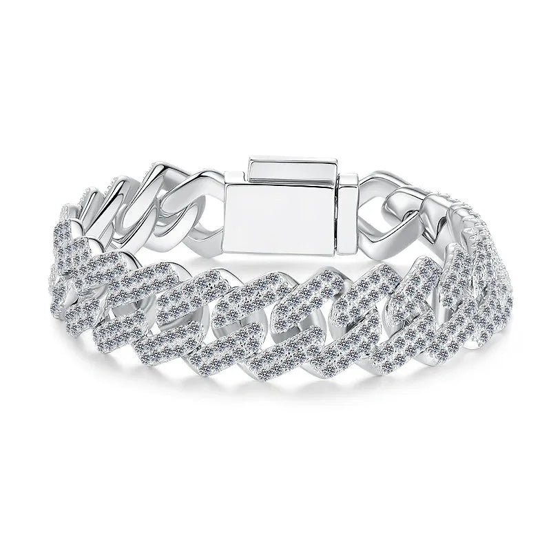 Lerca Fashion Hip Hop Cuban Bracelet S925 Silver  11CT Exaggerated Rhombus Inlaid Moissanite Simulated Diamond  Hand Jewelry