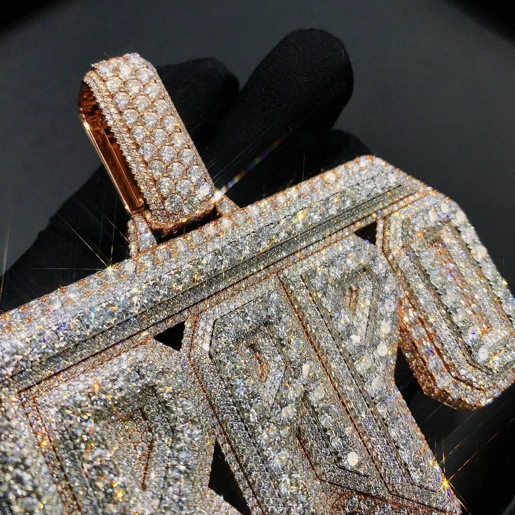 Super Bling Luxury Hip Hop Charm Pendant 925 Sterling Silver Rose Gold Plated VVS Moissanite Iced Drip Jewelry Men's