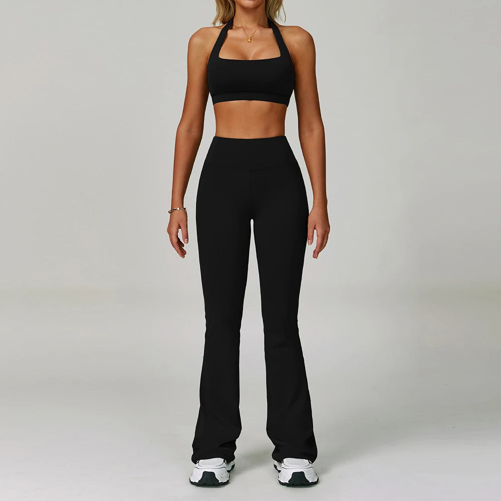 New Fashion Yoga Bra and Gym Leggings Shorts Set Custom logo Workout Flare Leggings Shorts Set for Women
