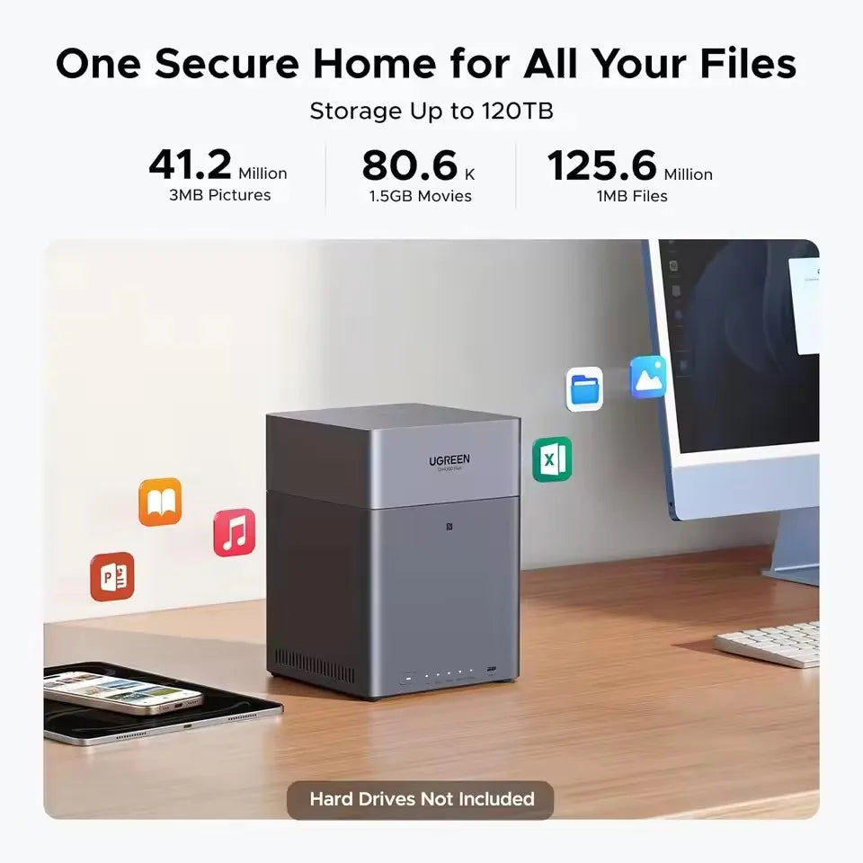 UGREEN NAS DH4300 Plus 4 Bay Desktop NAS Support Capacity up to 120TB 8GB LPDDR4X RAM 2.5GbE 4K HDMI Network Attached Storage