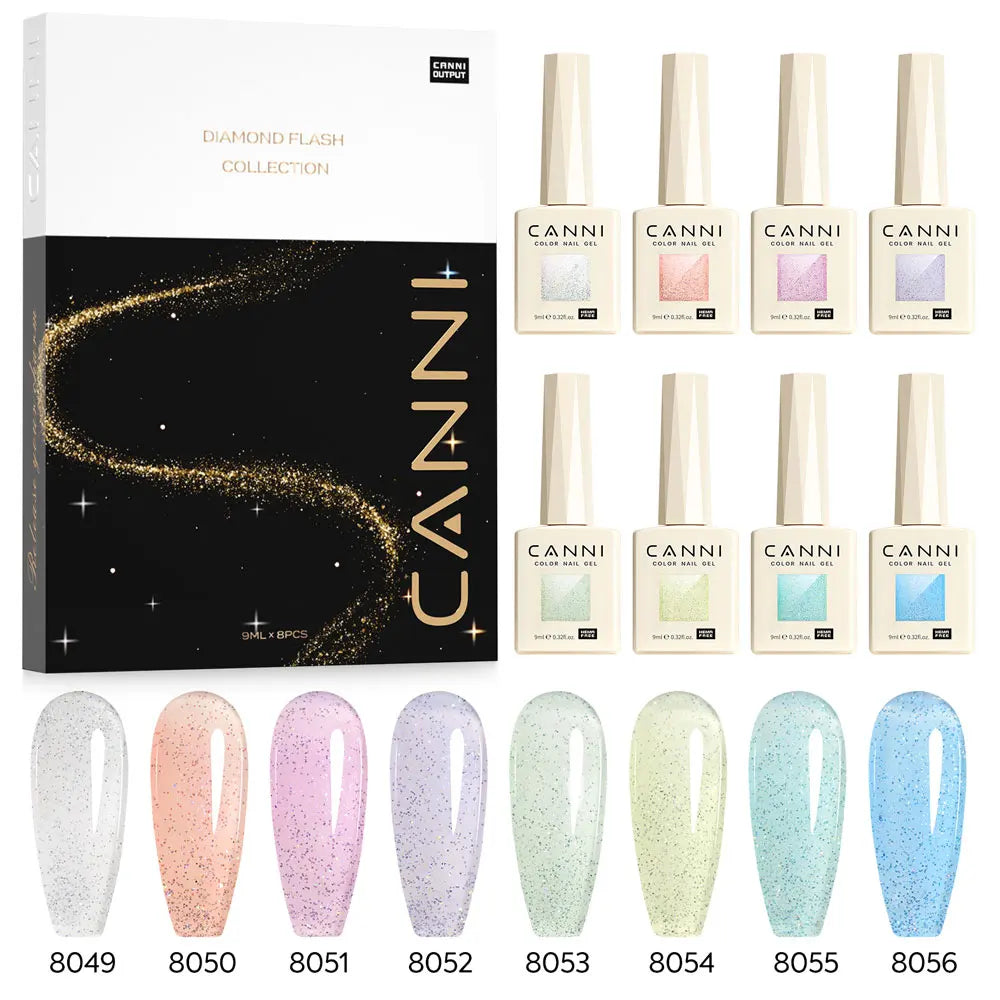 CANNI 9ml Glitter Series Hema Free Uv Gel Nail Polish Enamel Gel Set 8pcs/lot Uv Gel Kit with Glitz Flash Series Set