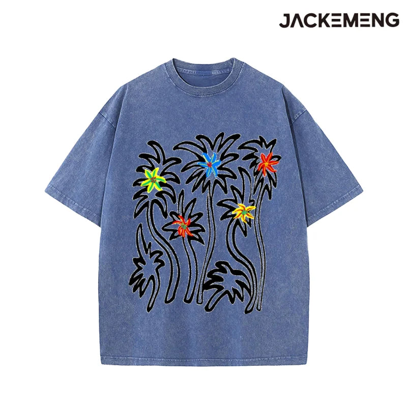 Oversized Vintage Tropical Streetwear Print Tshirt USA Stock Wholesale Y2K Casual Tee