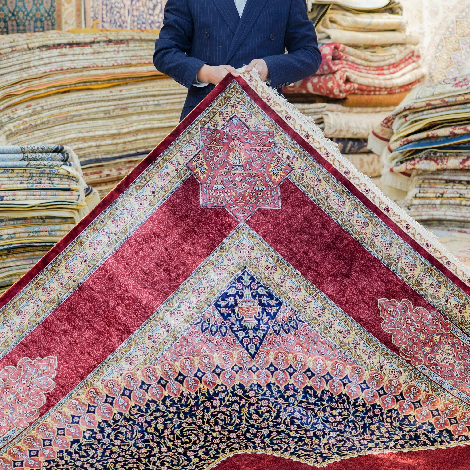 9x12ft Persian Red Hand Knotted Oriental Silk  Rugs Living Room Large Turkish Made in Turkey Silk Rug