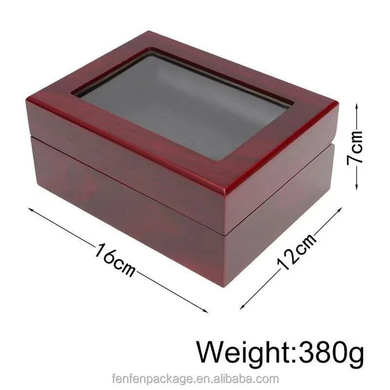 Wooden Trapezoid Display Case for Championship Rings Angled Multi-Slot Organizer for Basketball, Football Game Souvenir Rings