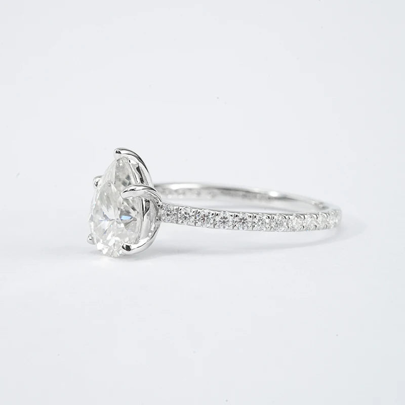 Starsgem S925 Sterling Silver 1.5ct Pear Cut Moissanite Pave Band Engagement Rings