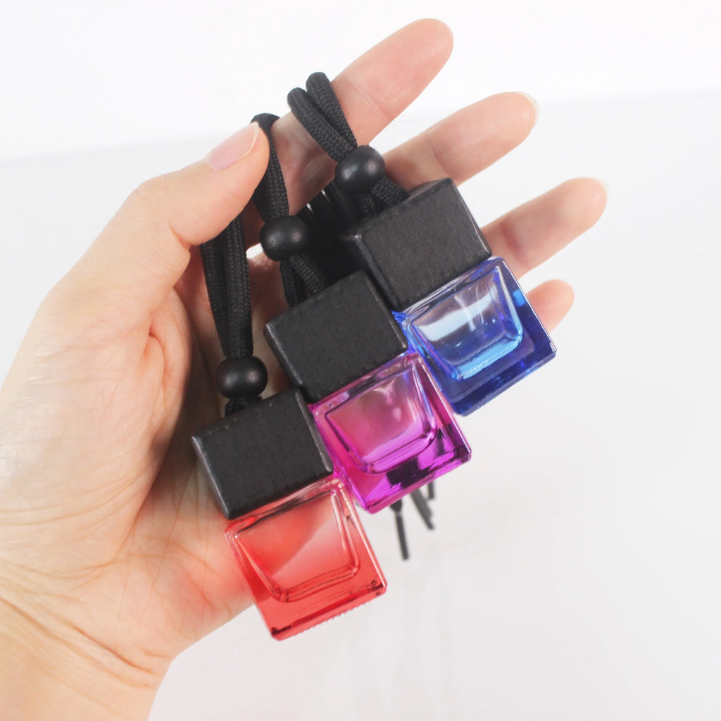 6ml New Arrival Car Hanging Glass Emtpy Bottle With Square Black Wooden Cap Car Air Freshener Diffuser Perfume Bottle