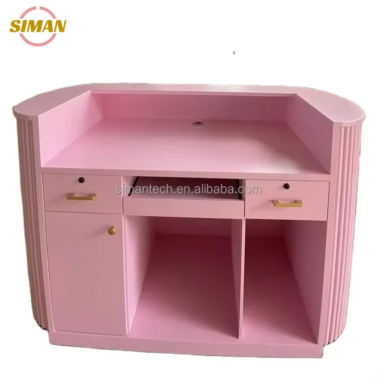 Siman Customizable High Quality Pink Wood Nail Spa Reception Desk Modern Small Design for Beauty Salon Barber Shop Hotels Malls