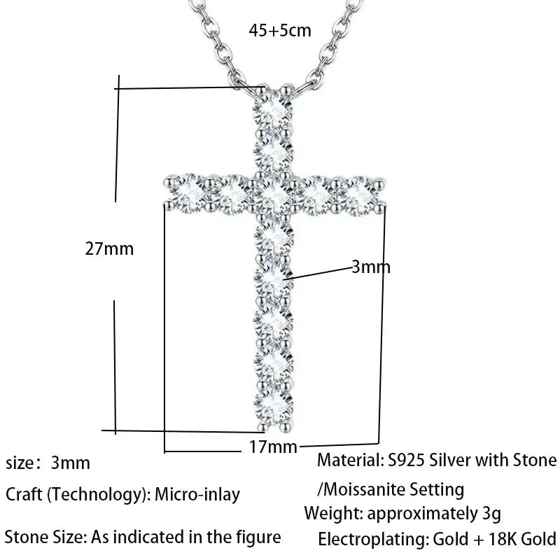GRA Certified Cross Moissanite Necklace S925 Sterling Silver Unisex Hip Hop Street Fashion Neckwear