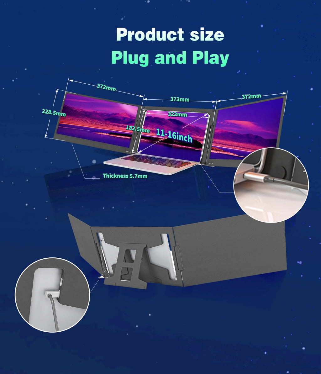 OEM/ODM Factory Portable Triple Screen Monitor Dual 15.6 Inch 1080P LCD IPS TFT Panel Laptop Screen Extender