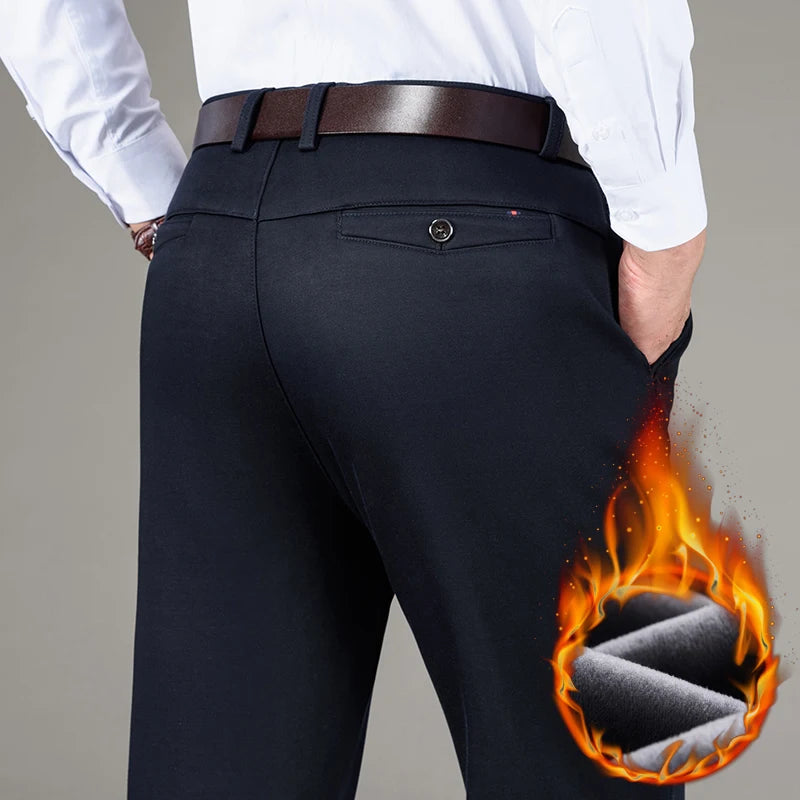 5 Colors Winter Men's Warm Fleece Casual Pants Classic Style Business Fashion Straight Khaki Modal Thick Trousers Male Brand