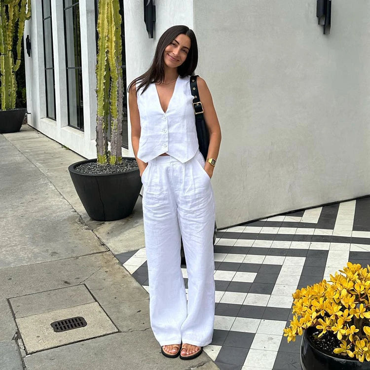 Wholesale Supplier OEM Manufacturer Hot Sale Vest And Pants Co Ord Cotton Women's Sets Summer Two Piece Set Women Clothing