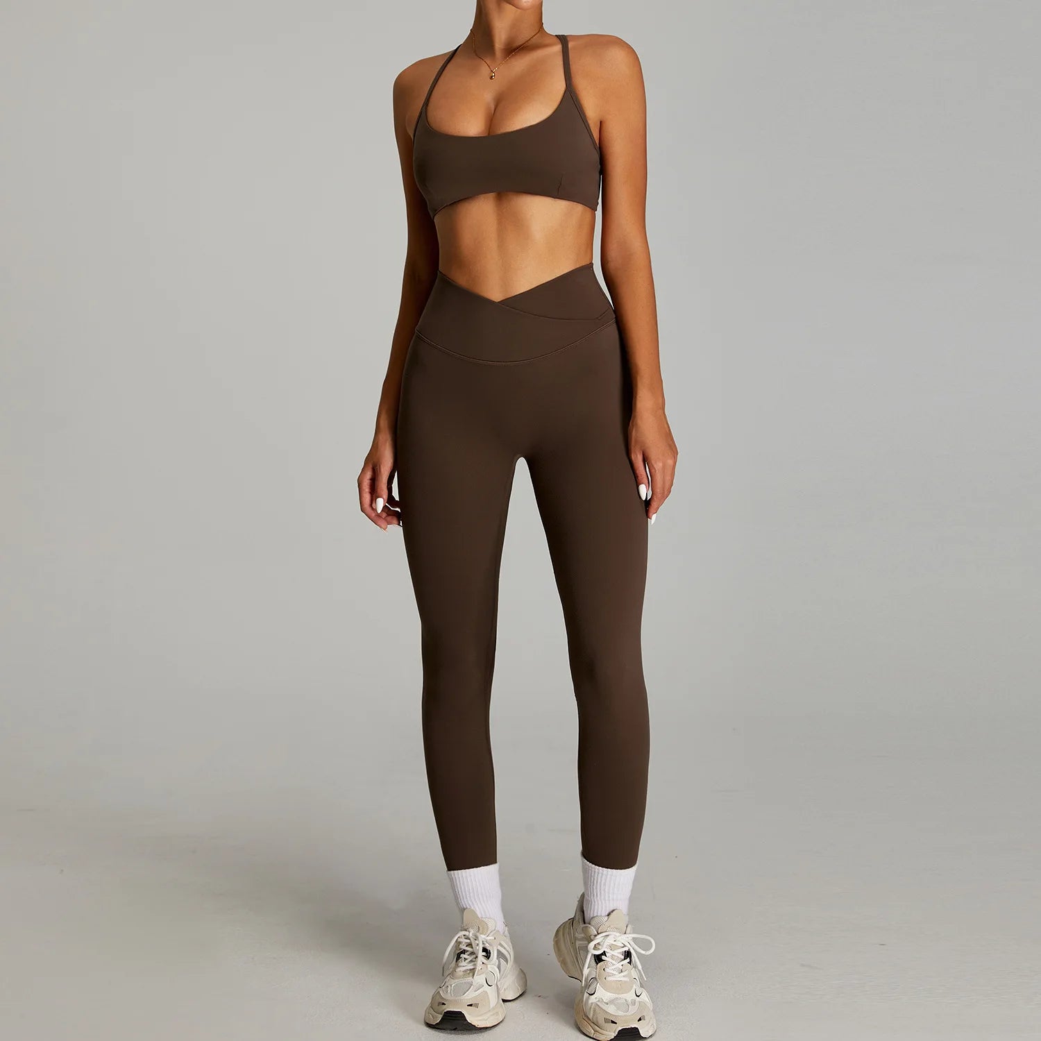 Women Cross Waist Naked Feel Yoga Set High Waist Tight Quick Dry Fitness Suit Outdoor Running Sports Tracksuit