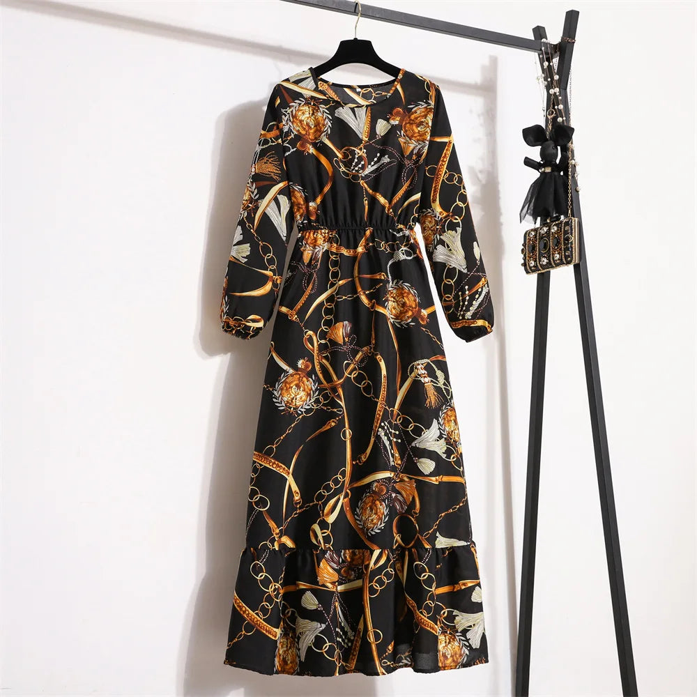 Modest Muslim Dress Women's Spring and Autumn Temperament Waist-Controlled Slimming Eid Ramadan Islam Muslim Long Dress