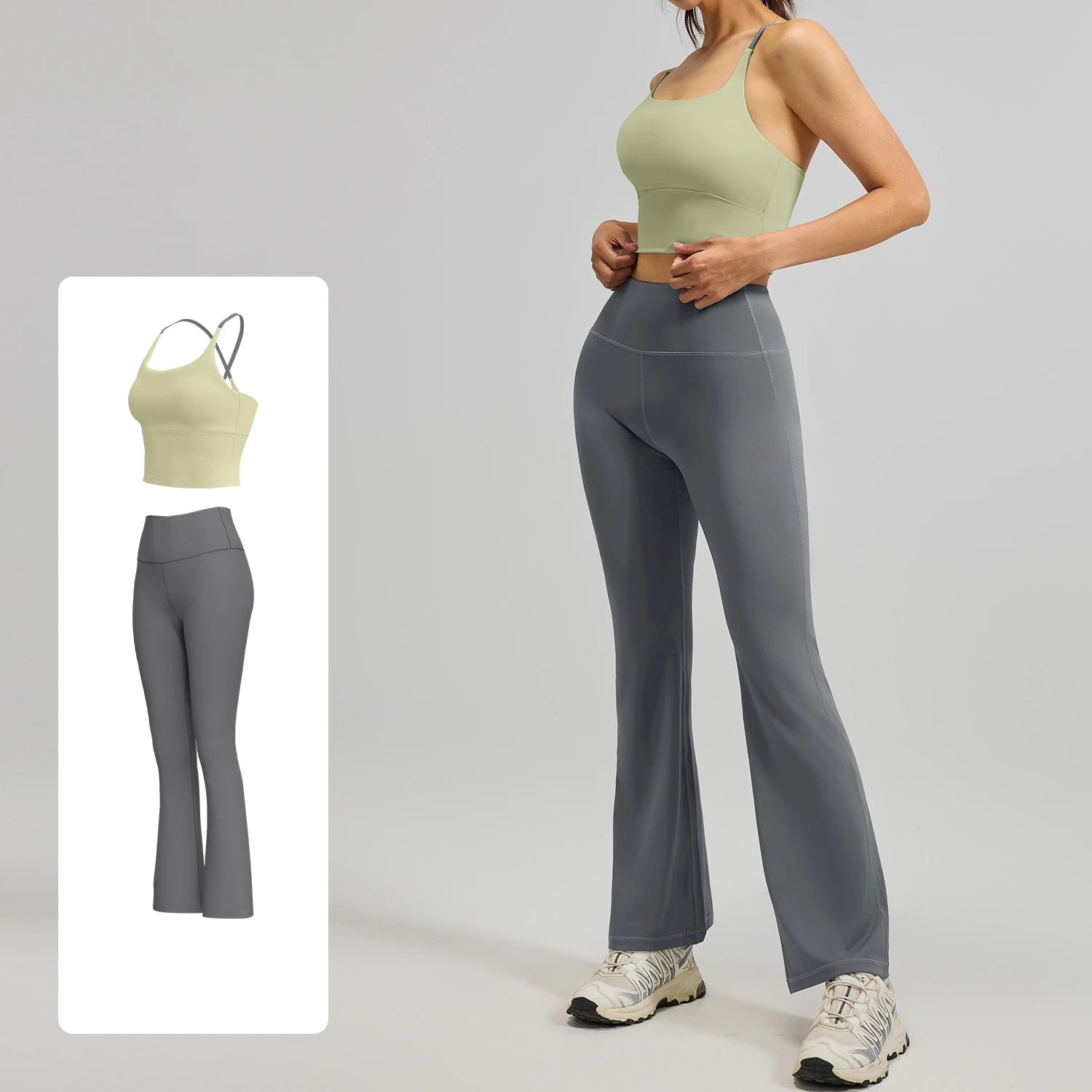 Wholesale Women's  Activewear 2-piece Gym Set Butt Scrunch High Elastic Flared Pants Set for Outdoor Workout Fitness
