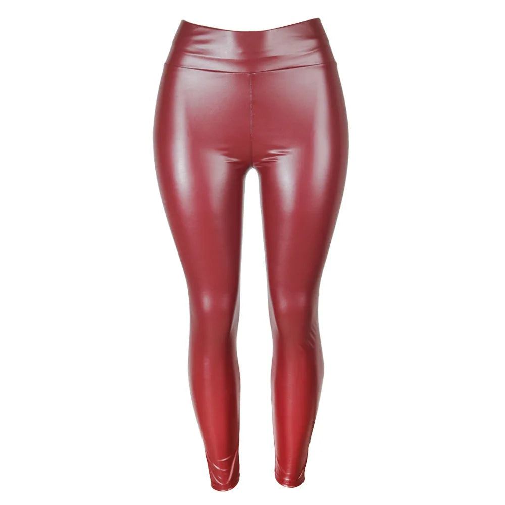 Outfits Women Pencil Pants PU Leather Leggings Thicken Winter Warm Skinny Pants Elastic High Waist Hip Push Up Latex Trousers