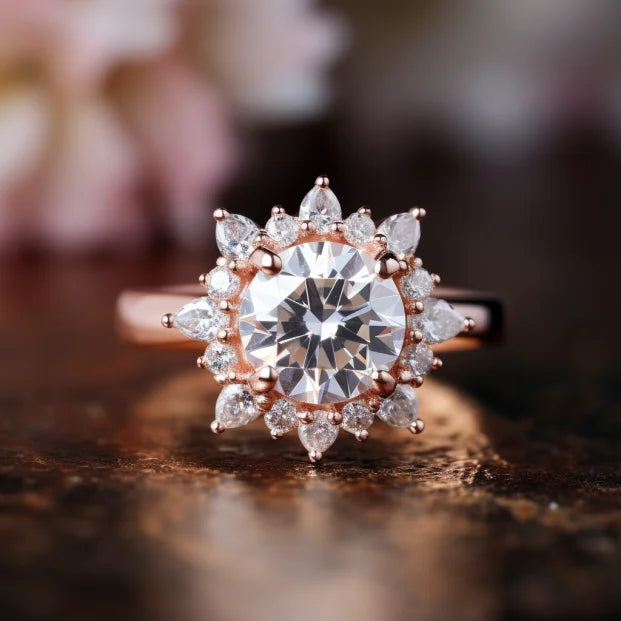 SGARIT Gold Jewelry VVS Moissanite Wedding Rings 14K Rose Gold 2CT Round Cut Vintage Moissanite Diamond Engagement Ring