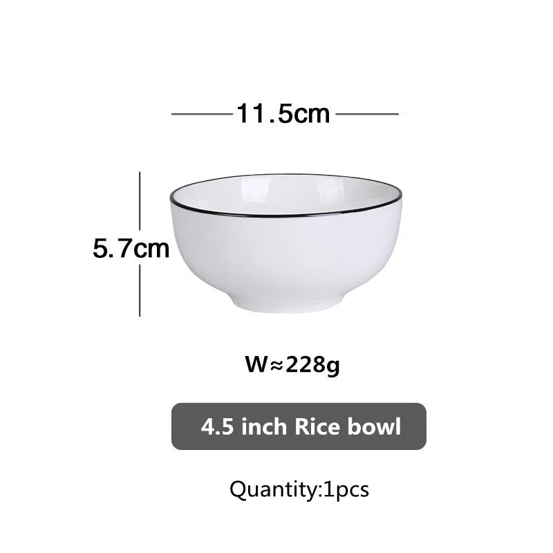 Black Rim White Ceramic Dinner Tray, Kitchen Plate, Tableware, Food Dishes, Soup Bowl,  Kitchen Cook Tool, 1 Piece Sale
