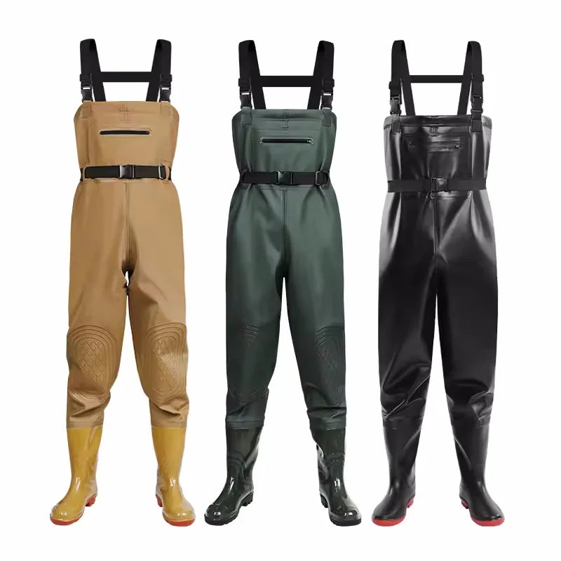 Extra Thick Durable Rain Pants with Rain Shoes Waterproof Unisex Fishing Waders for Four Seasons Outdoor Use