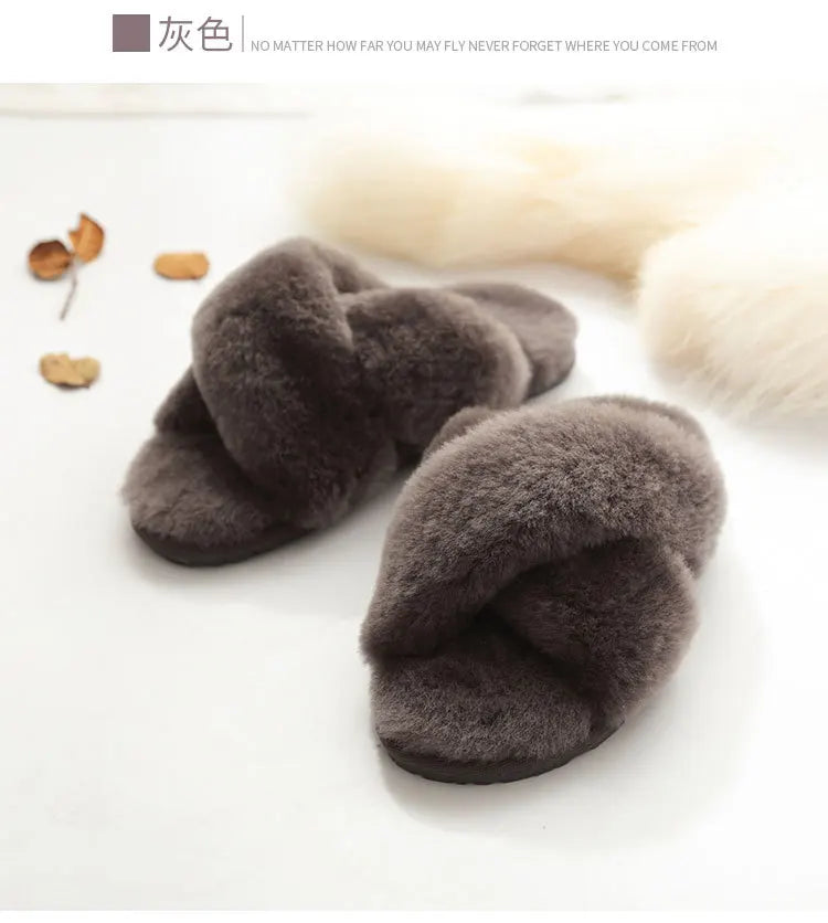 Women Indoor Slippers Real Wool 2023 Natural Sheepskin Home Slipper Winter Fur Slippers Wool Flip Flops Slipper Lady Home Shoes