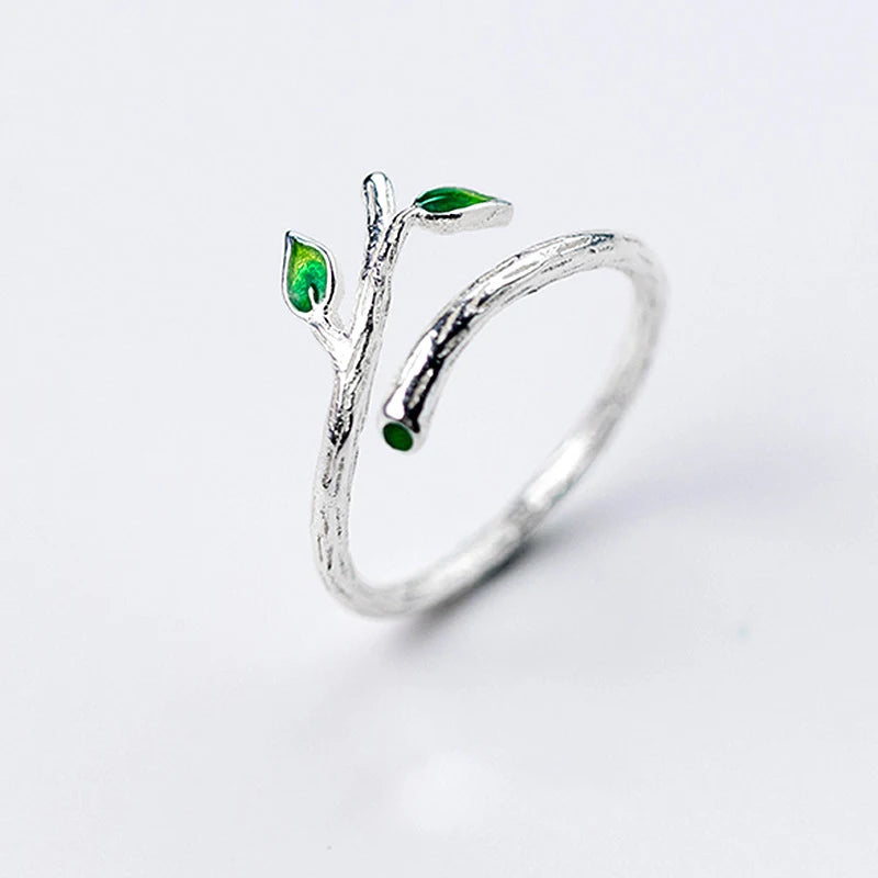 Hot Selling Wholesale 925 Sterling Silver Enamel Green Leaves Rings for Women Jewelry