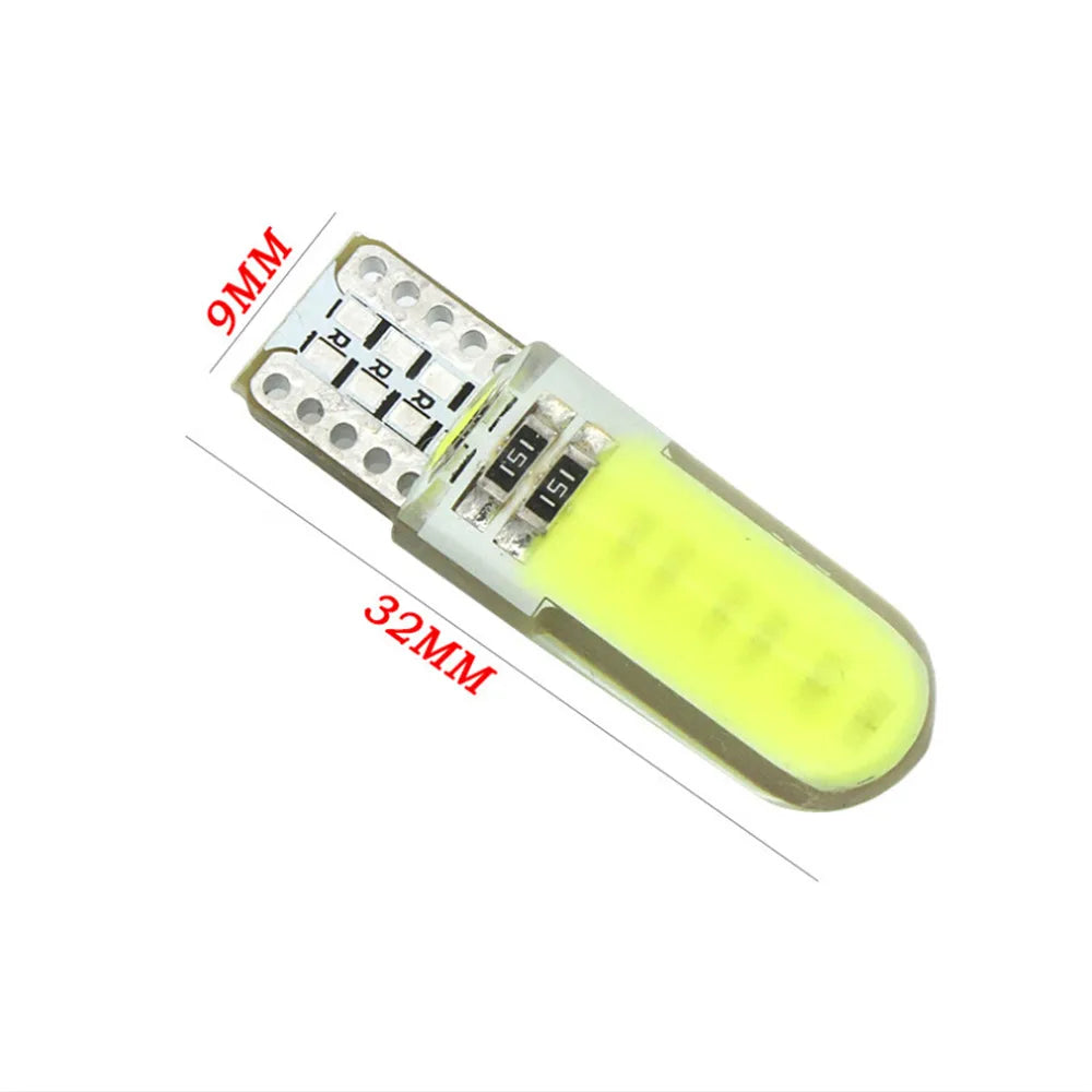 10pcs Silicone Gel COB Auto LED Car Light 12V T10 W5W Wedge Side Parking Read Bulb Signal Lamp Clearance Door Light 12 SMD Chips