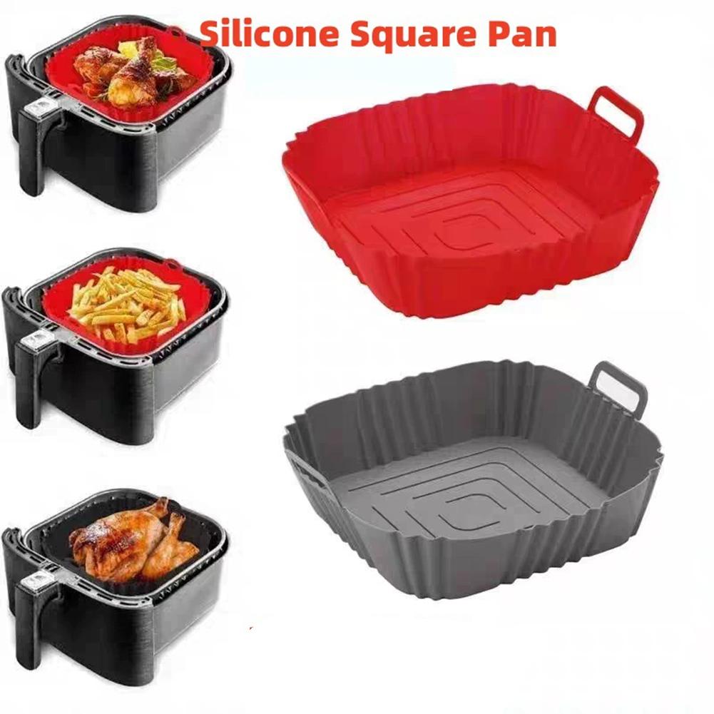 Square Silicone Air Fryer Liner Reusable Non-Stick Basket with Handles, Heat-Resistant Baking Tray for Air Fryer/Oven/Microwave