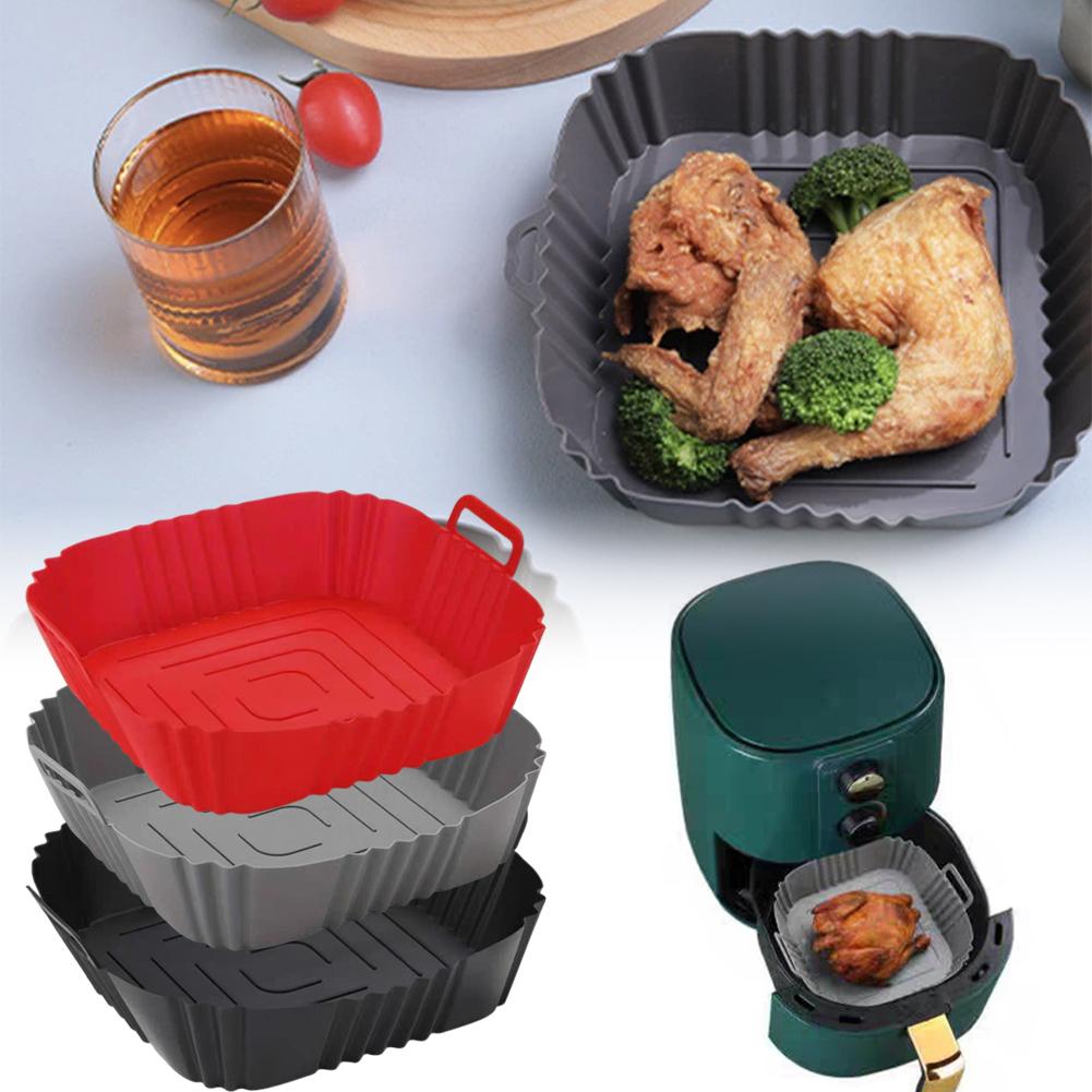 Square Silicone Air Fryer Liner Reusable Non-Stick Basket with Handles, Heat-Resistant Baking Tray for Air Fryer/Oven/Microwave