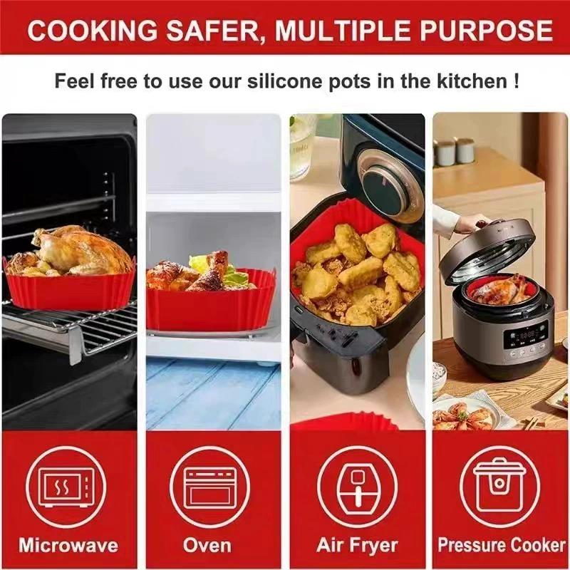 Square Silicone Air Fryer Liner Reusable Non-Stick Basket with Handles, Heat-Resistant Baking Tray for Air Fryer/Oven/Microwave